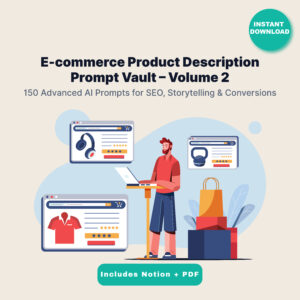 e commerce product description prompt vault vol. 2 | 150 advanced ai prompts for seo, storytelling & conversions | pdf + notion digital download