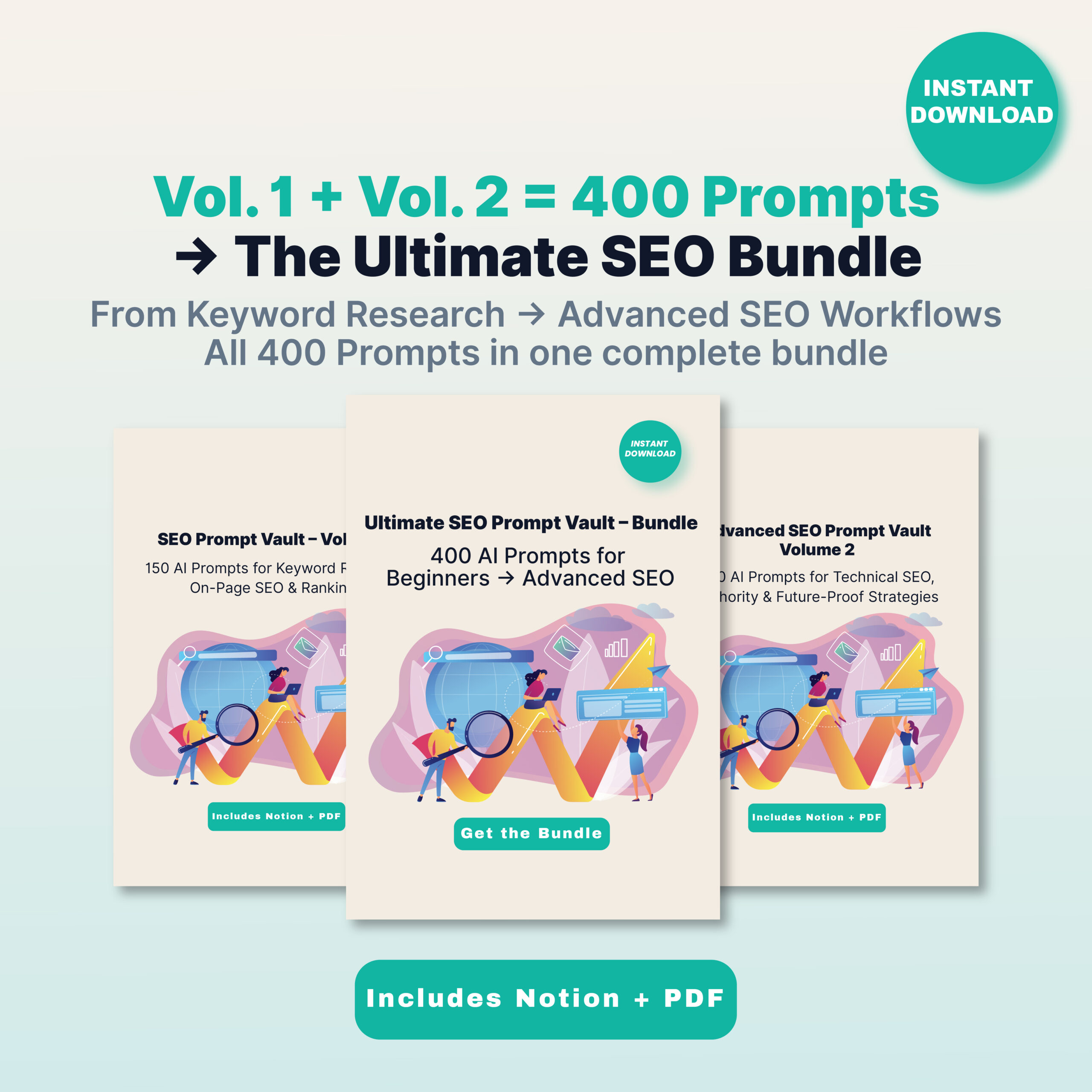Ultimate SEO Prompt Vault Bundle | 400 AI Prompts for Beginners to Advanced SEO Strategies