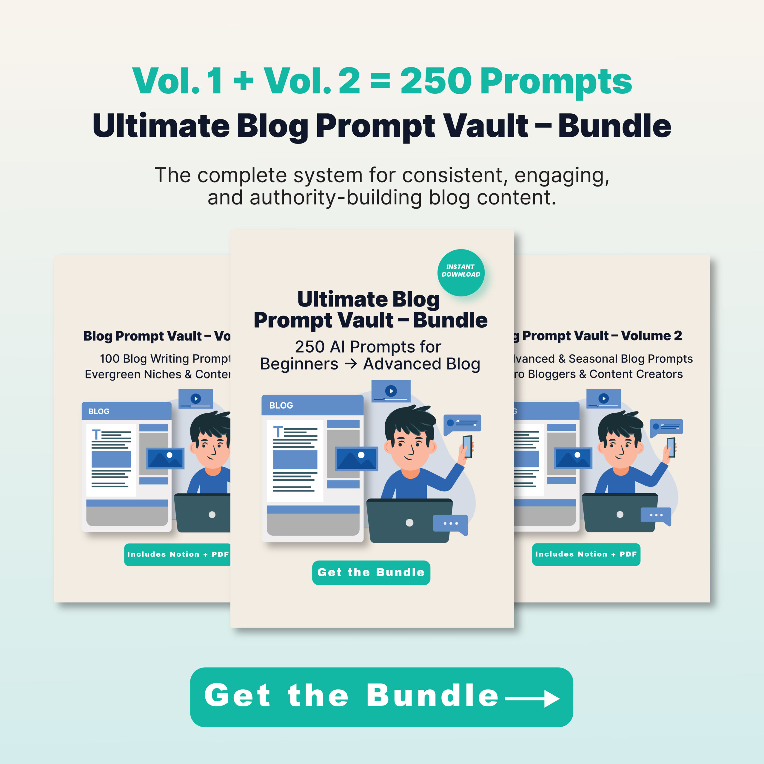Ultimate Blog Prompt Vault – Bundle | 250 Blog Writing Prompts (Evergreen + Advanced + Seasonal) | PDF + Notion | Instant Download