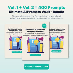 brand voice & copywriting prompt vault bundle | 400 ai prompts for brand identity, storytelling & marketing strategy | pdf + notion digital download