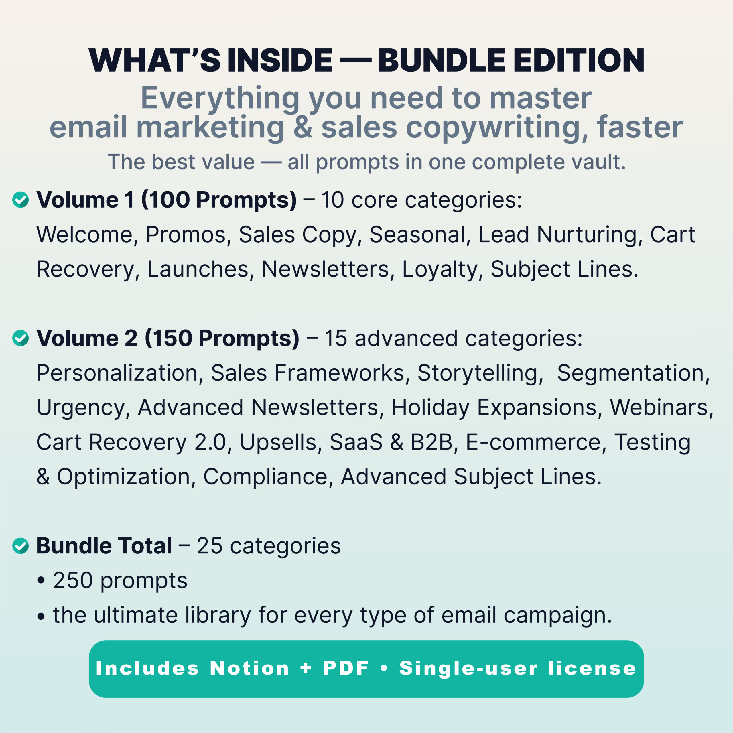 email marketing & sales copy prompt vault bundle (250 prompts) • chatgpt • notion + pdf • digital download email marketing & sales copy prompt vault bundle (250 prompts) • chatgpt • notion + pdf • digital download