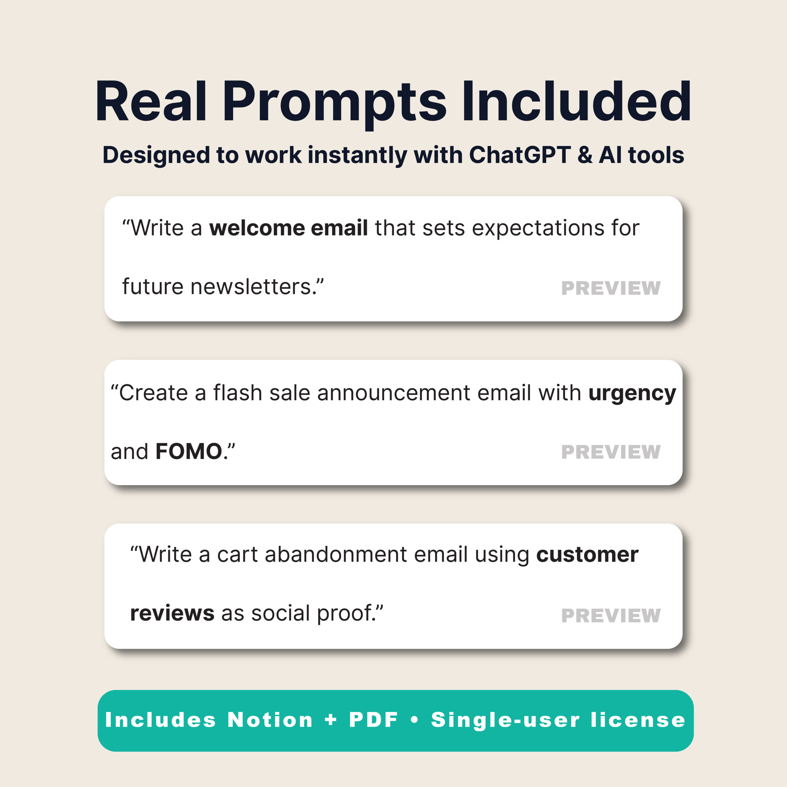 100 email marketing & sales copy prompts • prompt vault for chatgpt • notion link + pdf • digital template 100 email marketing & sales copy prompts • prompt vault for chatgpt • notion link + pdf • digital template